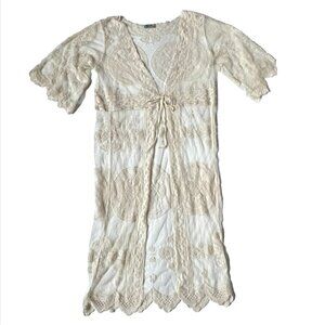 Rebellion Again S Lace Coverup Romantic Coquette Sheer Robe Fairy Chic Cream